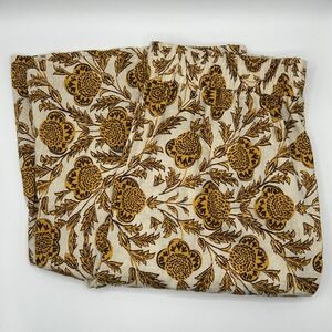 Nicole Miller New York Wide Leg Cropped Pants Linen Blend Yellow Floral Womens L